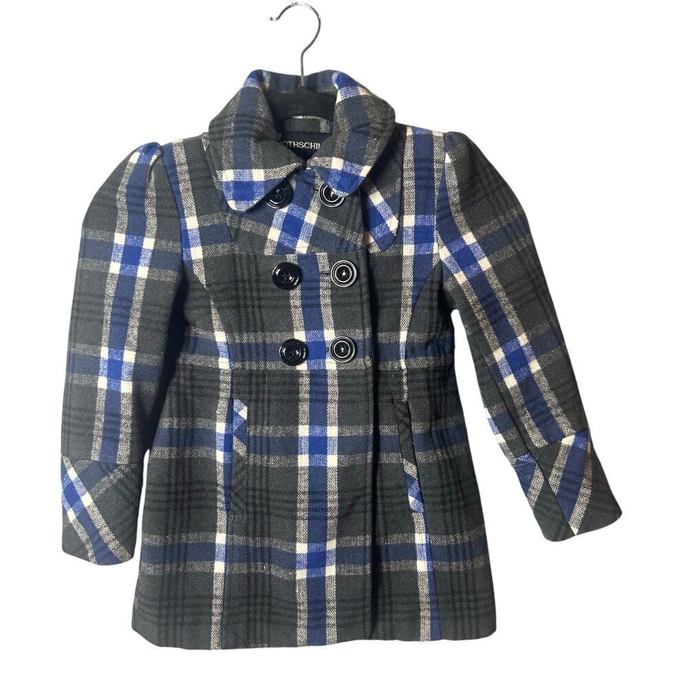 Rothschild Coat Girl M Gray Blue Plaid Peacoat Winter Dress Casual Coat